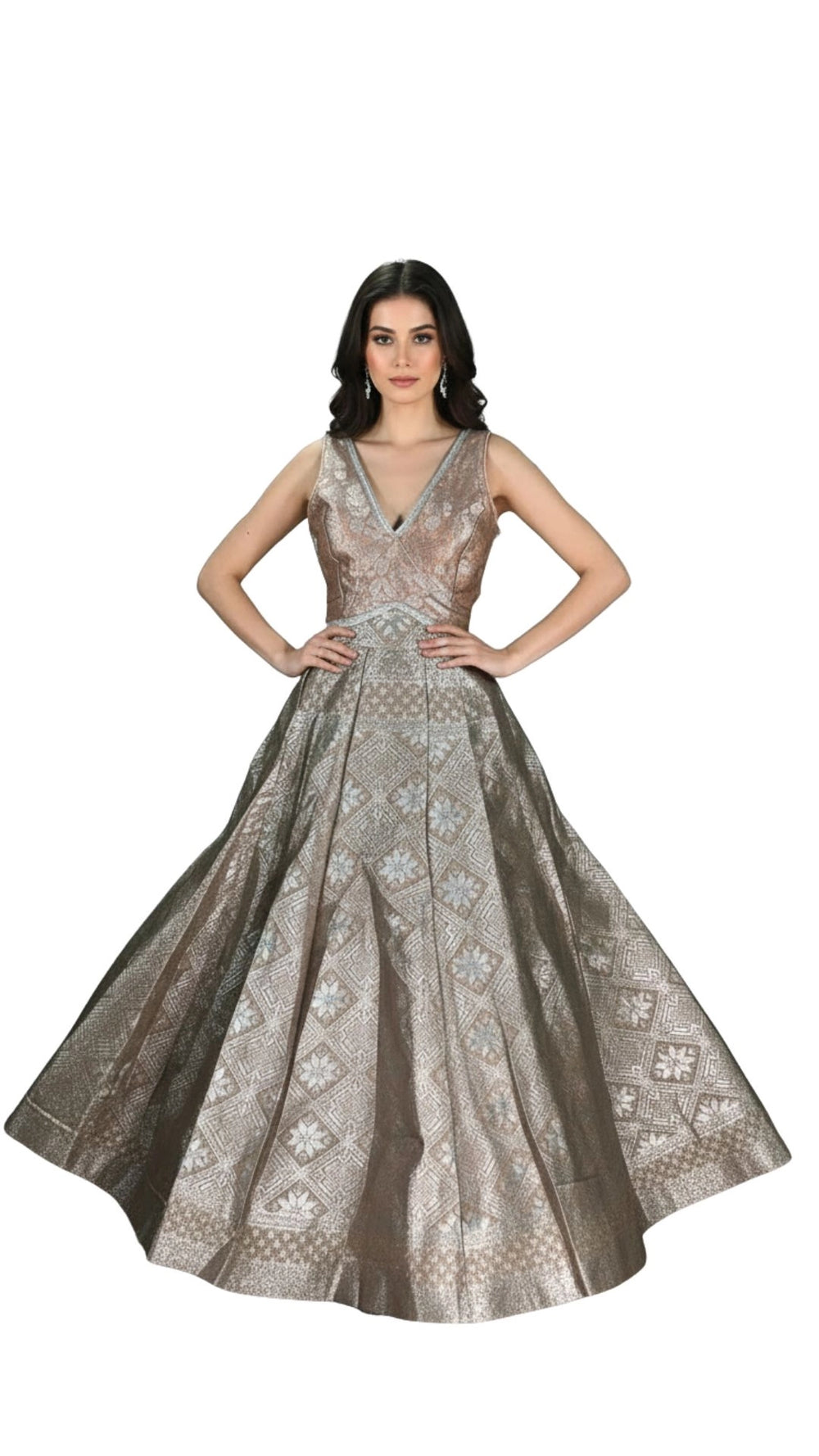 Brown Jacquard Silk Lehenga with Matching Sleeveless Blouse and Woven Zari Motifs for Festive Wear - Brown
