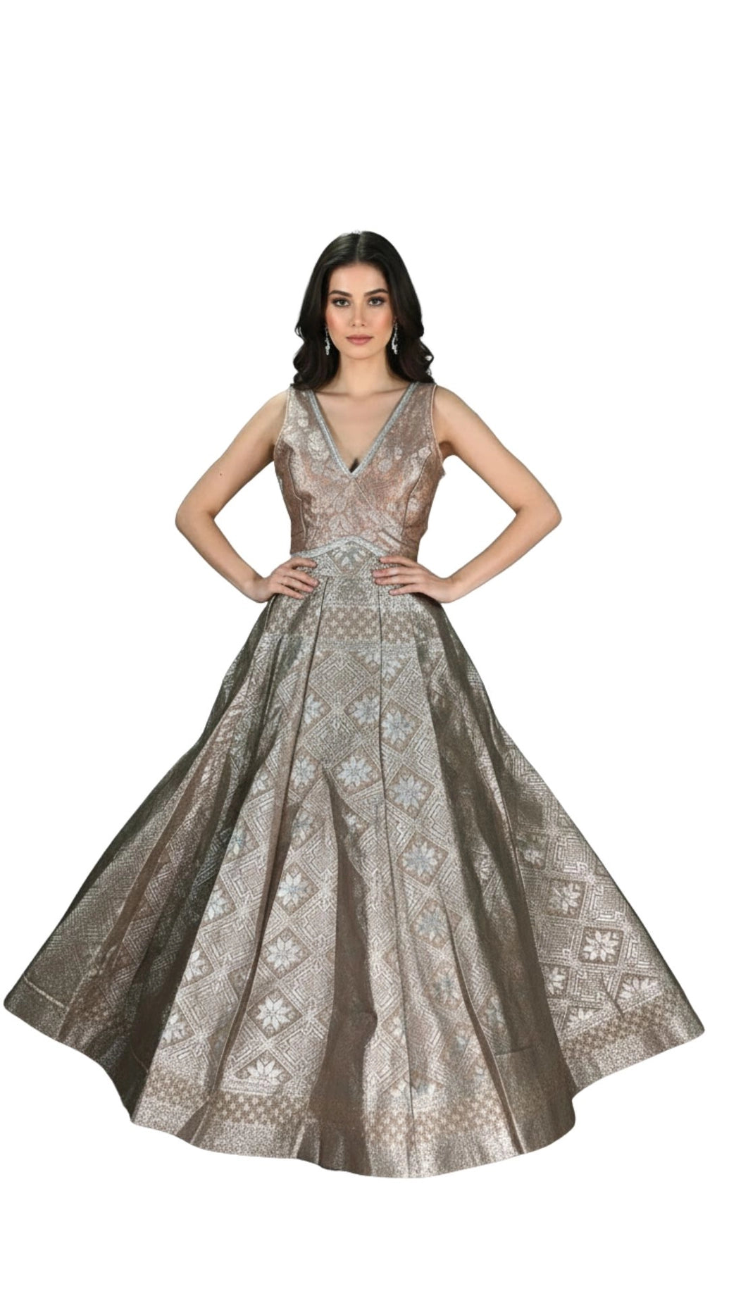 Brown Jacquard Silk Lehenga with Matching Sleeveless Blouse and Woven Zari Motifs for Festive Wear - Brown