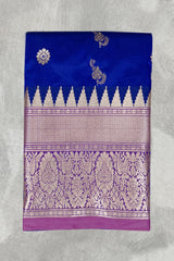 Purple Pure Silk Saree with Heavy Pallu Border and Contrast Blouse Piece, Wedding Wear Traditional Party Saree - Purple