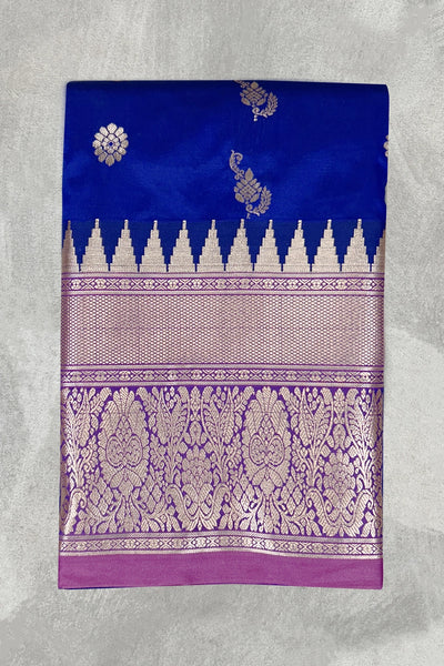Purple Pure Silk Saree with Heavy Pallu Border and Contrast Blouse Piece, Wedding Wear Traditional Party Saree - Purple