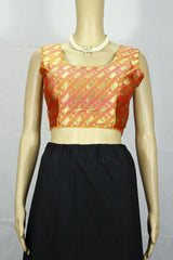 Orange Geometric Zari Padded Ready-to-Wear Sleeveless Blouse with Back Knot, Fully Stitched