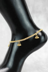 Gold-Tone Traditional South Indian Anklet with White Stone Beads and Jhumka Charm - Gold