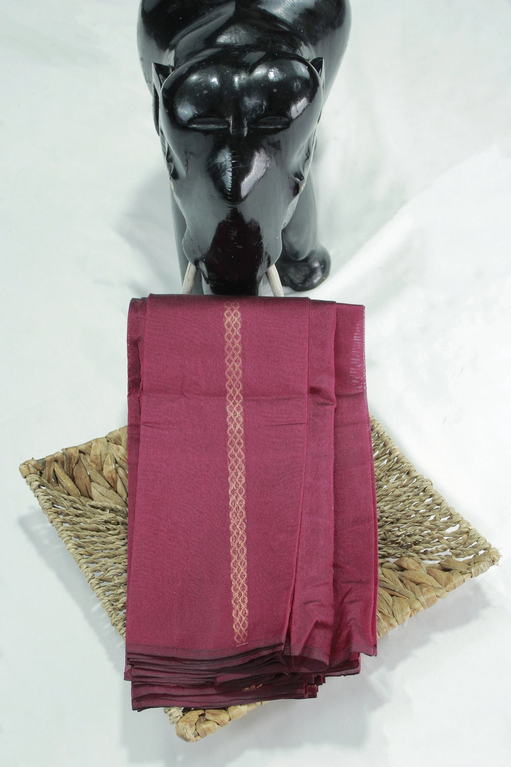 Maroon Silk Cotton Saree with Zari Border, Borderless Design, Comes with Blouse Piece - Maroon