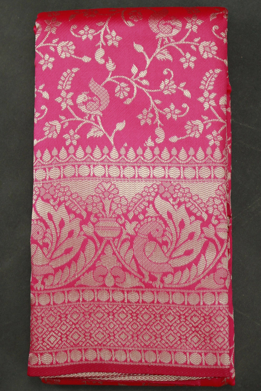 Red Banarasi Handloom Satin Saree with Woven Floral Embroidery Print and Blouse - Red