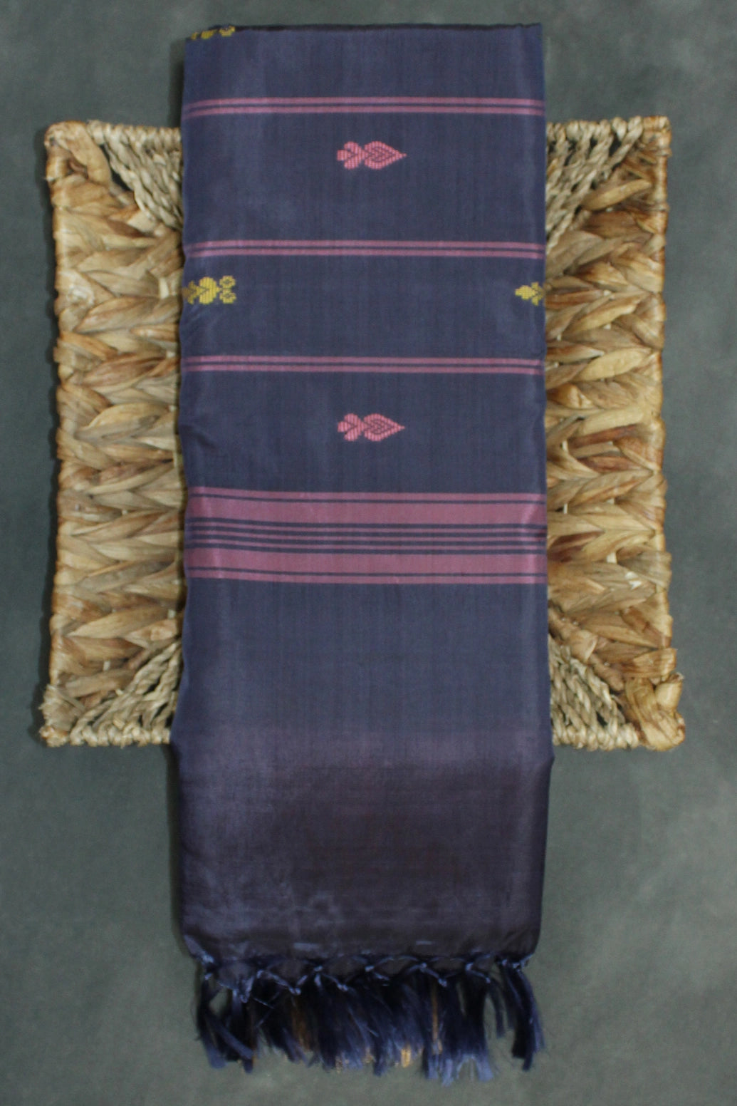 Vaazhai Naar (Banana Pith) Saree with Zari Border and Butta - Dark Peach - Dark Peach