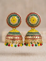 Gold-Tone Multi Color Floral Jhumka Stud Earrings with Bead Drop Danglers for Women - Multi color