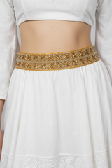 Gold-Tone Crystal Embellished Hip Belt with Elastic