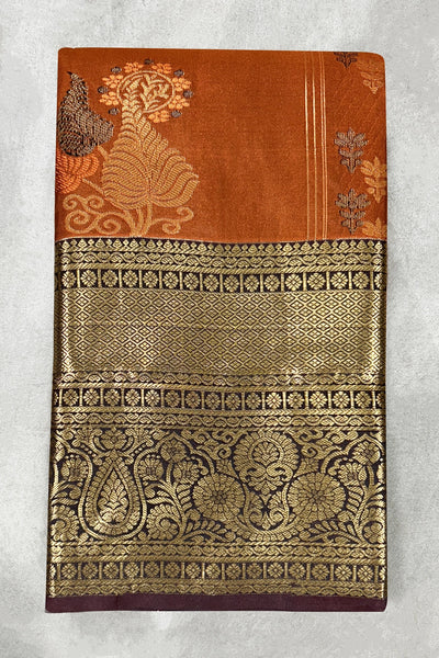 Pure Silk Saree with Heavy Pallu and Border, Silk Mark, Maroon & Gold Woven Design - 5.5 meters