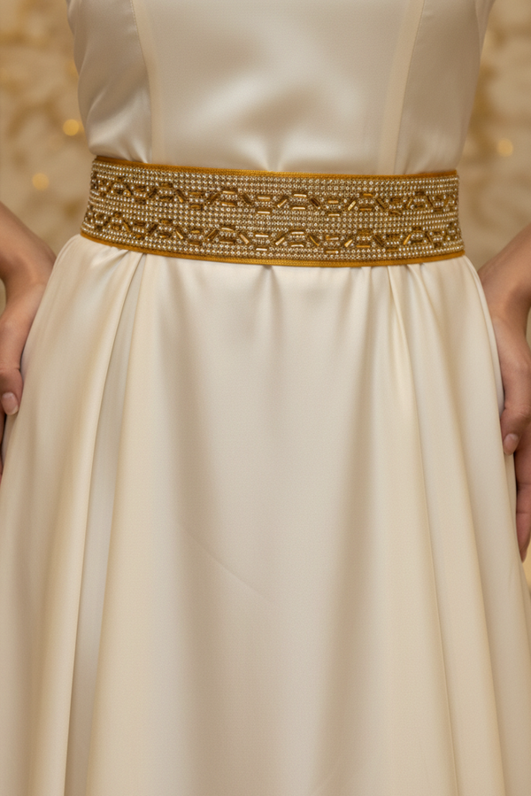Gold-Tone Crystal Embellished Adjustable Hip Belt