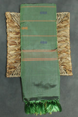 Olive Green Vaazhai Naar (Banana Pith) Saree with Gold-Tone Zari Border, Full-Body Butta and Blouse Piece - Olive Green