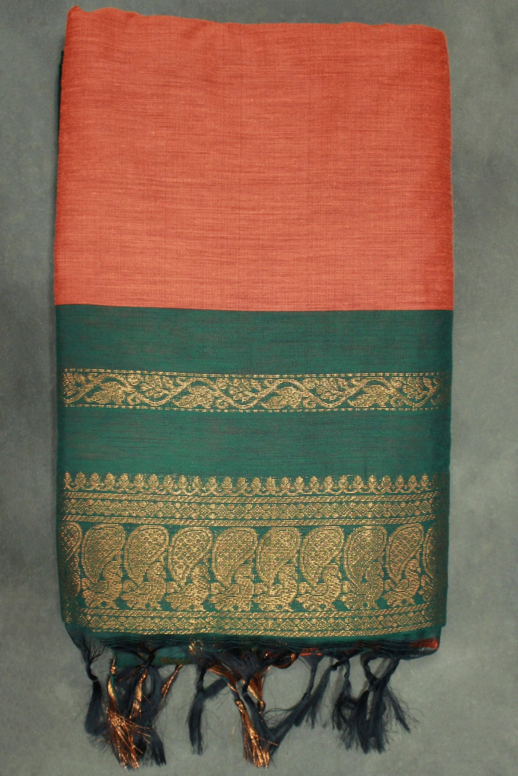 Burnt Orange Kalyani Cotton Saree with Puthha Design and Zari Border and Blouse - Burnt Orange