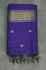 Violet Silk Cotton Saree with Zari Border and All-Over Butta Pattern, Nayanthara Style, Comes with Blouse - Violet