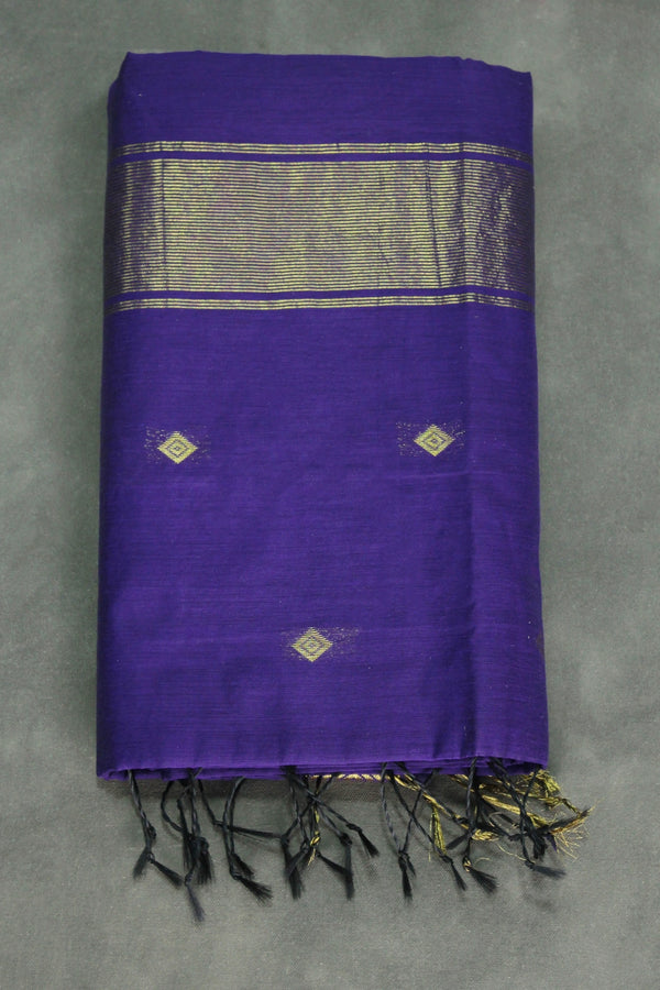 Violet Silk Cotton Saree with Zari Border and All-Over Butta Pattern, Nayanthara Style, Comes with Blouse - Violet