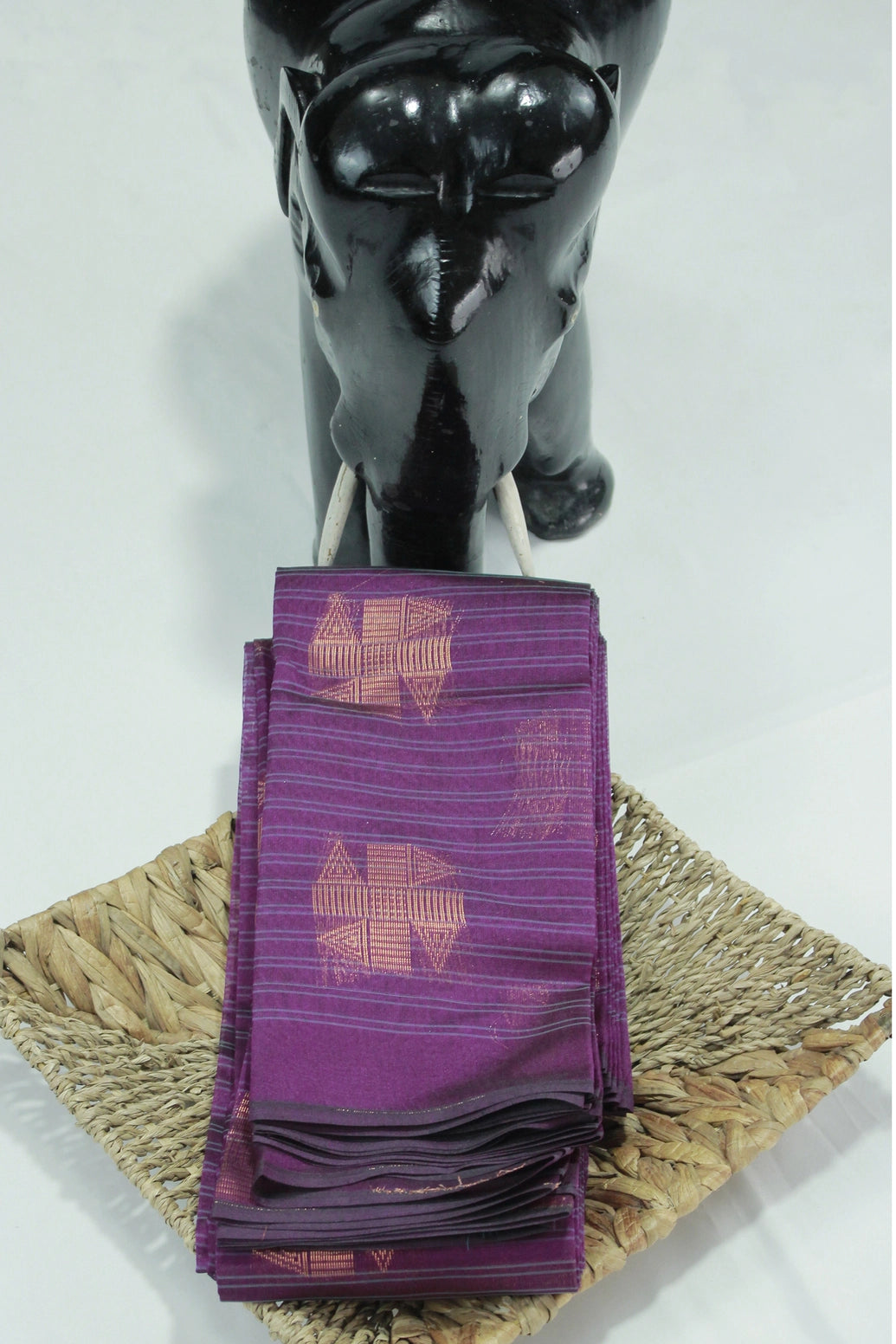 Violet Silk Cotton Saree with Zari Border and Self Texture, Blouse Included - Violet