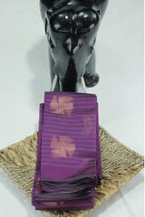 Violet Silk Cotton Saree with Zari Border and Self Texture, Blouse Included - Violet