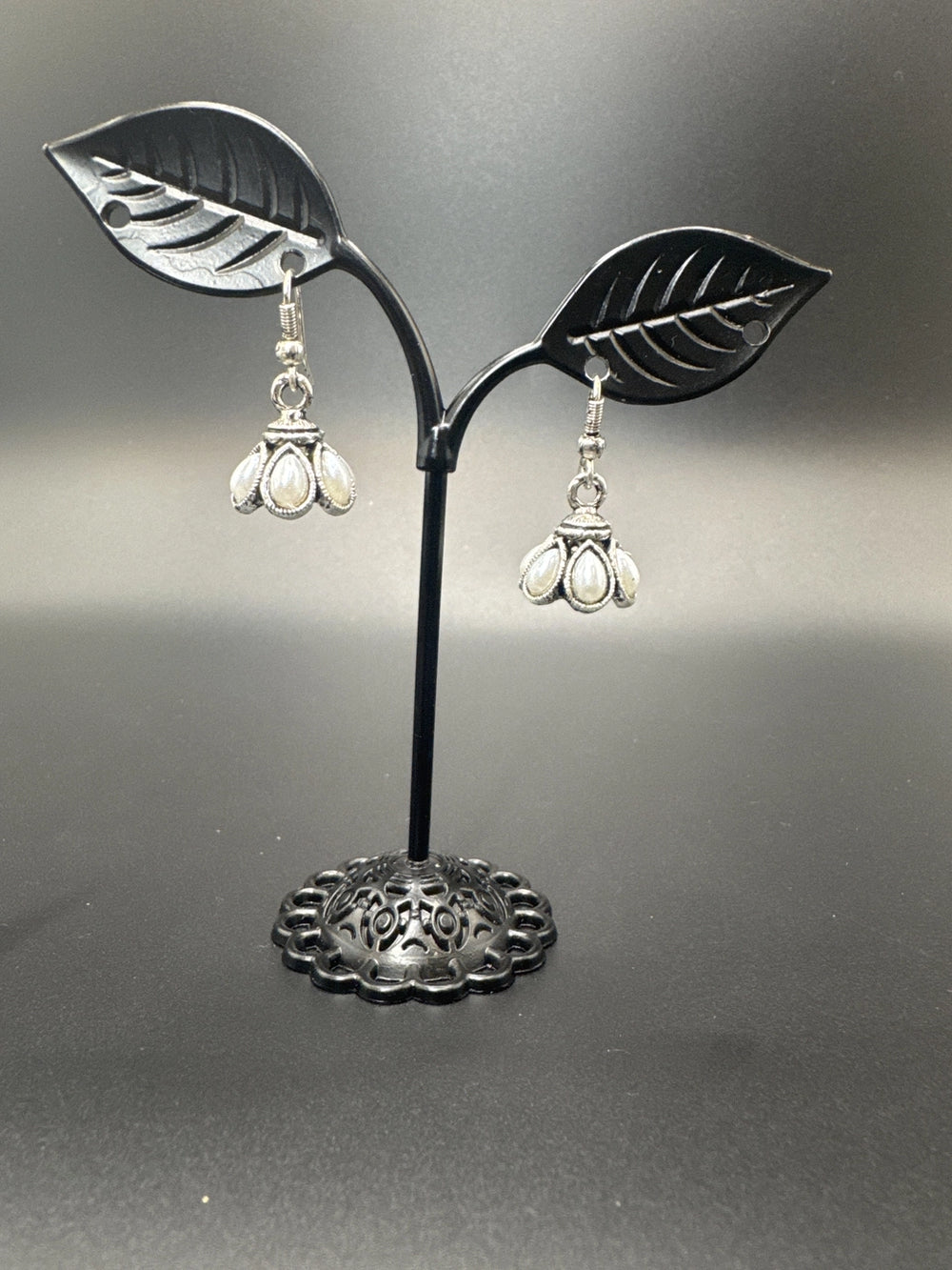 Teardrop Pearl Drop Earrings - Silver Finish Traditional Jhumka. Jewelry JCS Fashions Silver 1 inch