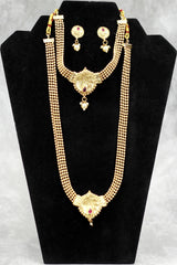 Gold-Tone Peacock Pendant Long & Short Necklace Set with Matching Earrings for Traditional Indian Wear - Gold