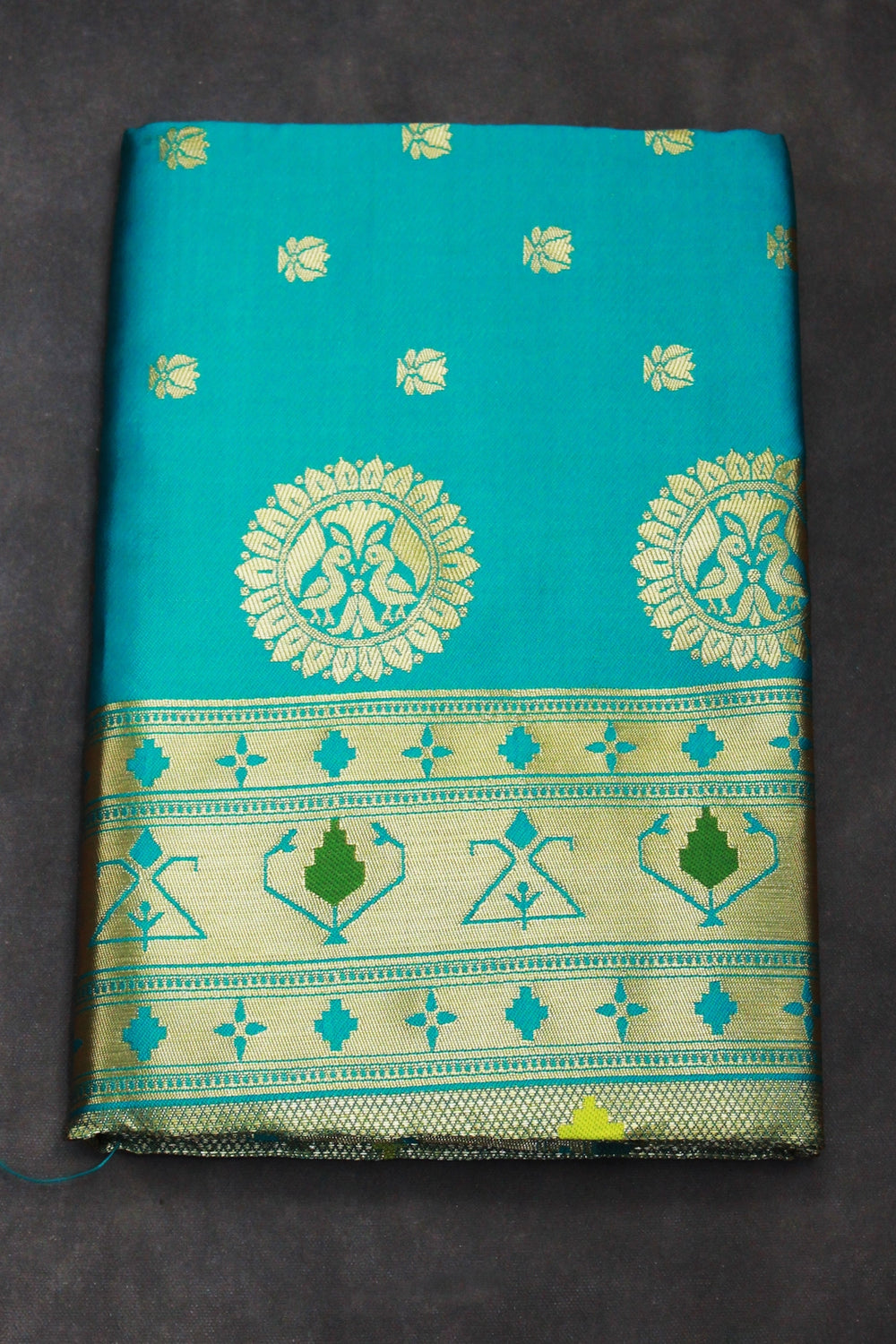 Rama Green Paithani Pure Silk Saree With Peacock Pallu Zari Woven Border Design - Rama Green