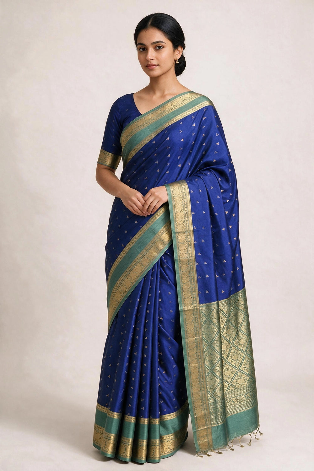Royal Blue Soft Silk Saree with Jacquard Border and All-Over Pattern, Traditional Wear for Women - Royal Blue