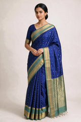 Royal Blue Soft Silk Saree with Jacquard Border and All-Over Pattern, Traditional Wear for Women - Royal Blue