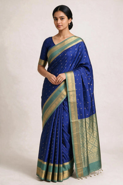 Royal Blue Soft Silk Saree with Jacquard Border and All-Over Pattern, Traditional Wear for Women - Royal Blue