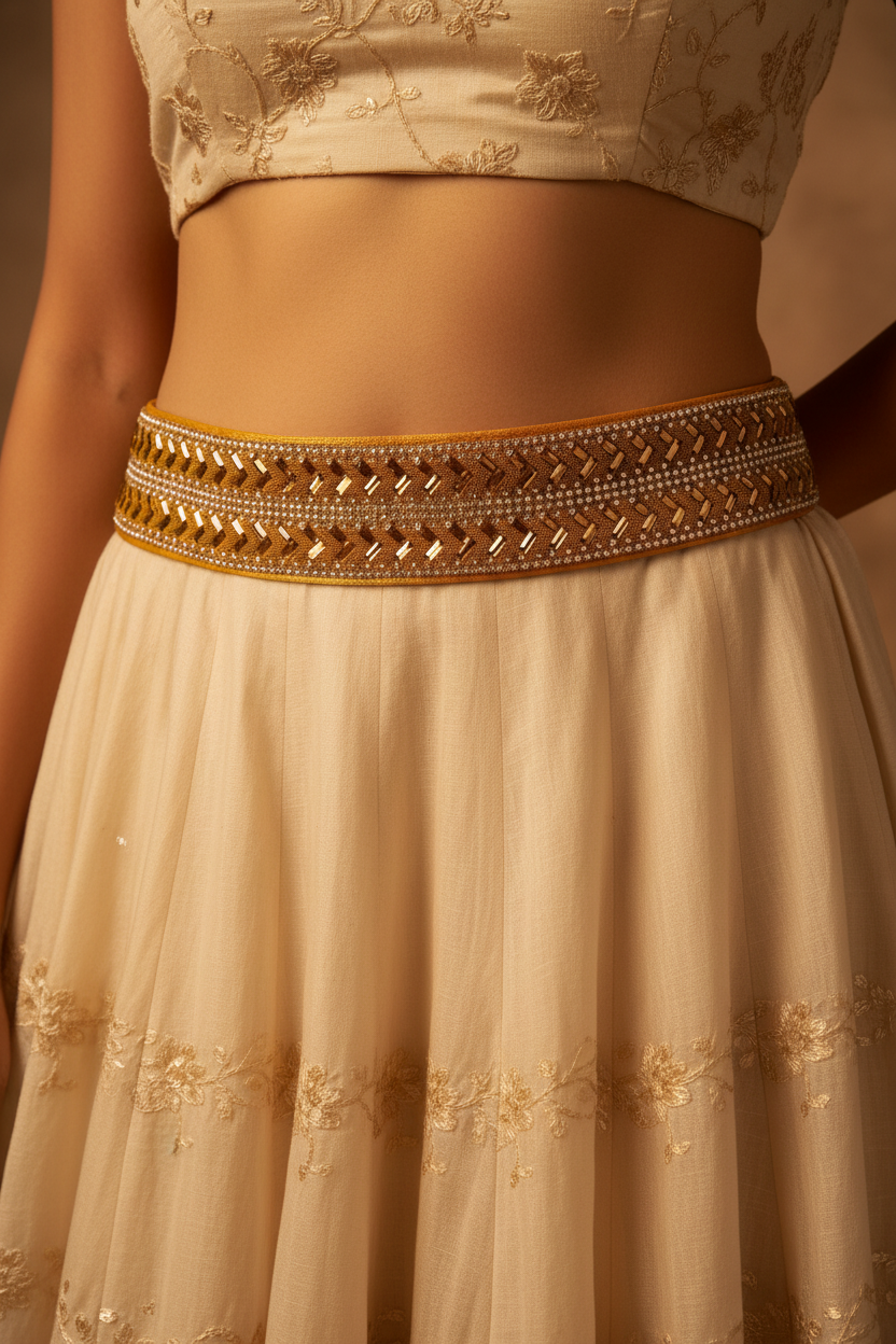 Gold-Tone Embellished Hip Belt with Crystal Detailing