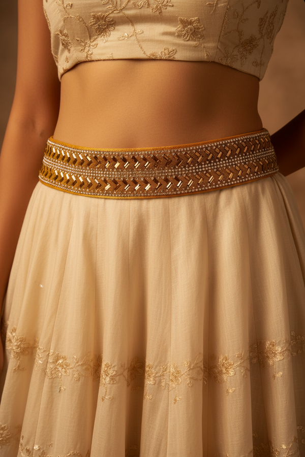 Gold-Tone Embellished Hip Belt with Crystal Detailing
