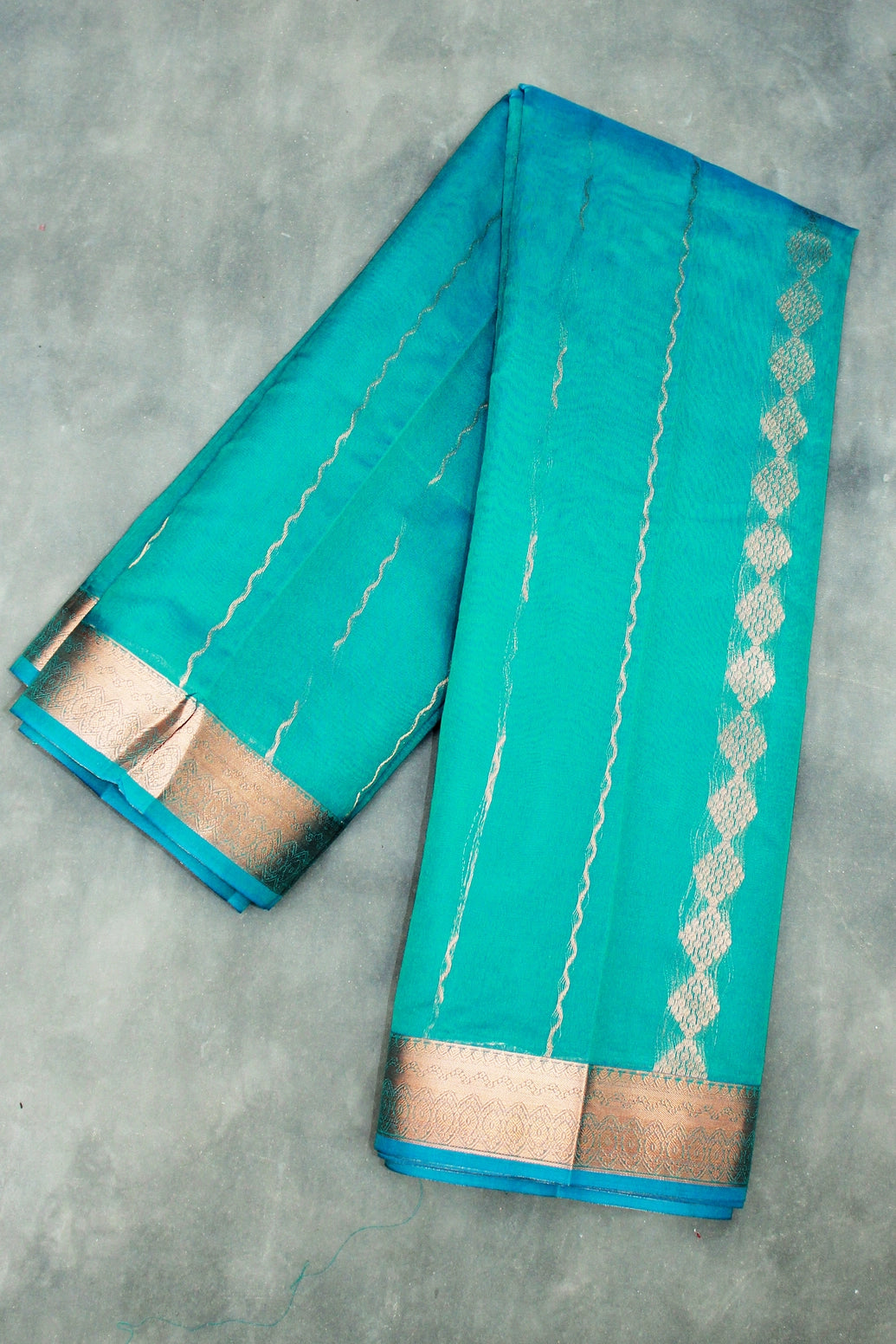 Teal Green Silk Cotton Saree with Beautiful Zari Border and Blouse Piece - Teal Green