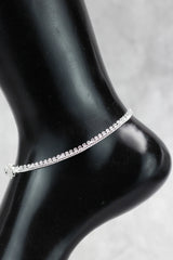 Silver-Plated Traditional South Indian Anklets with White Stone, Delicate Stone-Studded Design - Silver