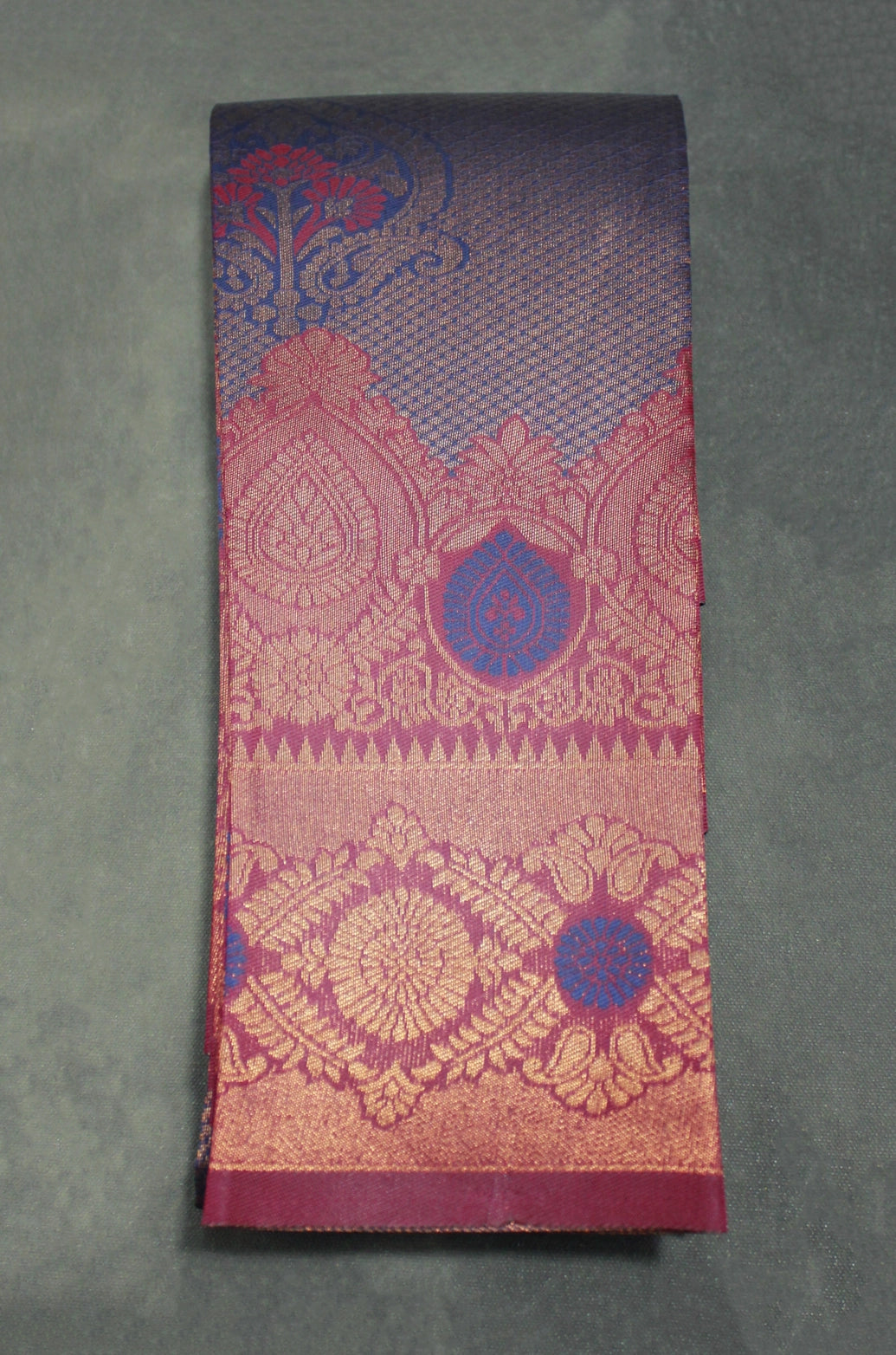 Navy Blue Kubera Pattu Silk Saree with Traditional Border and Blouse Piece | Semi Silk - Navy Blue