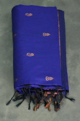 Navy Blue Kalyani Cotton Saree with Putta Design and Zari Border with Blouse - Navy Blue