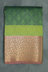 Green Emboss Silk Saree with Semi Silk Border Design, Traditional Wedding Wear for Women - Green