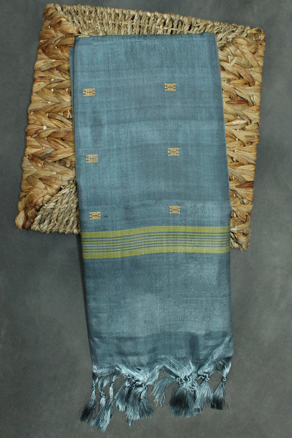Grey Vaazhai Naar (Banana Pith) Borderless Saree with Small Butta – Classic Ethnic Drape - Grey