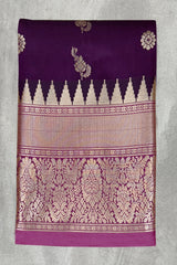 Pure Silk Saree with Heavy Pallu Border, Wine Purple and Rose Gold Contrast, Saree with Blouse Piece - 5.5 meters