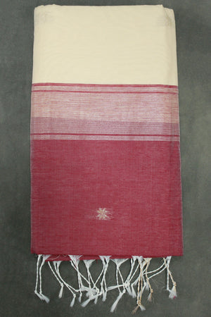 Eswari Textiles Maheswari Silk Cotton Saree with Butta & Zari Border, Cream Body, Blouse Piece Included