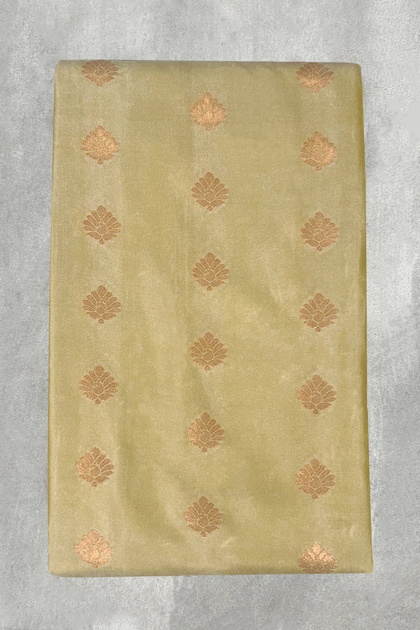 Gold Korvai Soft Silk Saree with Delicate Zari Buttas and Traditional Floral Border with Blouse - Gold