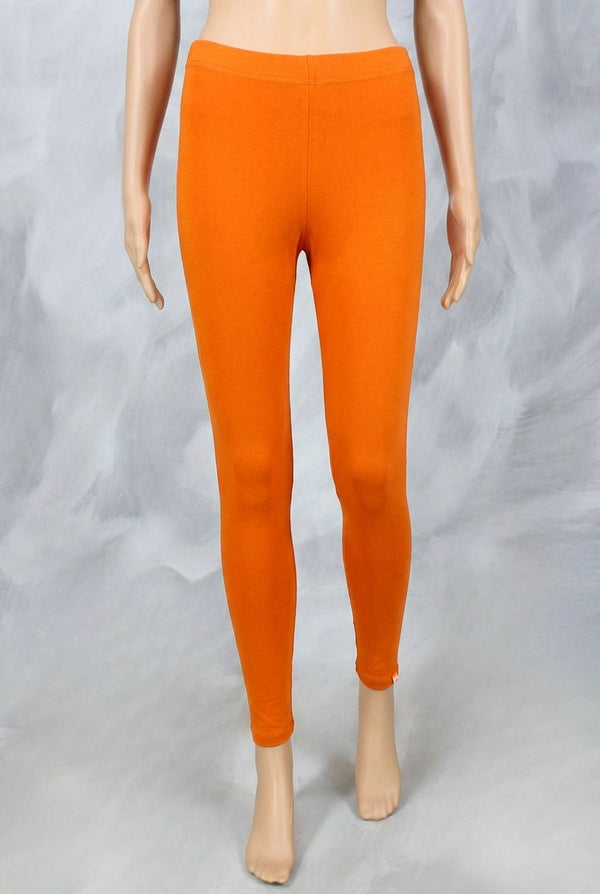 Orange 4-Way Lycra Cotton Leggings for Women, Smooth Finish Silicon Wash, Thick Skin-Tight Stretch Fit - Orange
