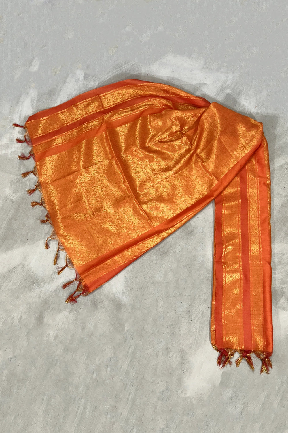 Orange Ponnadai Poly Silk Jacquard Temple & Wedding Shawl with Zari Pattern and Tassels for Traditional Functions - Orange