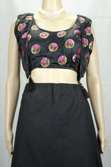 Readymade Designer Padded Blouse, Fully Stitched, Heavy jari thread work and tassel detailing, Elbow length sleeve, back knot,   Upper Bust- - Black