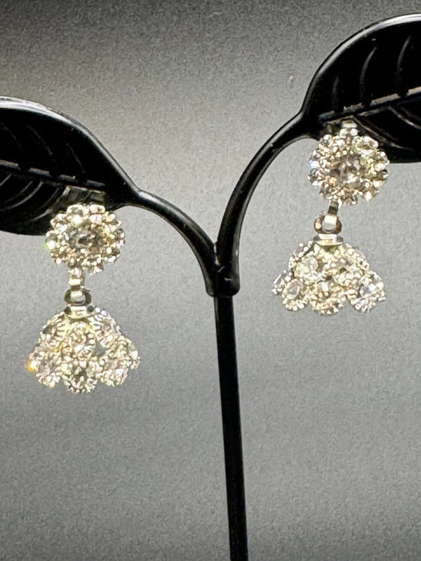 Silver Finish Crystal Jhumka Earrings for Women - Elegant Traditional Design Jewelry JCS Fashions Silver 1 inch
