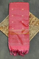 Reddish Pink Vaazhai Naar (Banana Pith) Handloom Borderless Saree with Small Butta - Reddish Pink