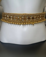 Gold-Tone Embellished Traditional Hip Belt with Mirror Accents and Bead Detailing (30-34 inch) Jewelry JCS Fashions Gold 30 - 34 inches