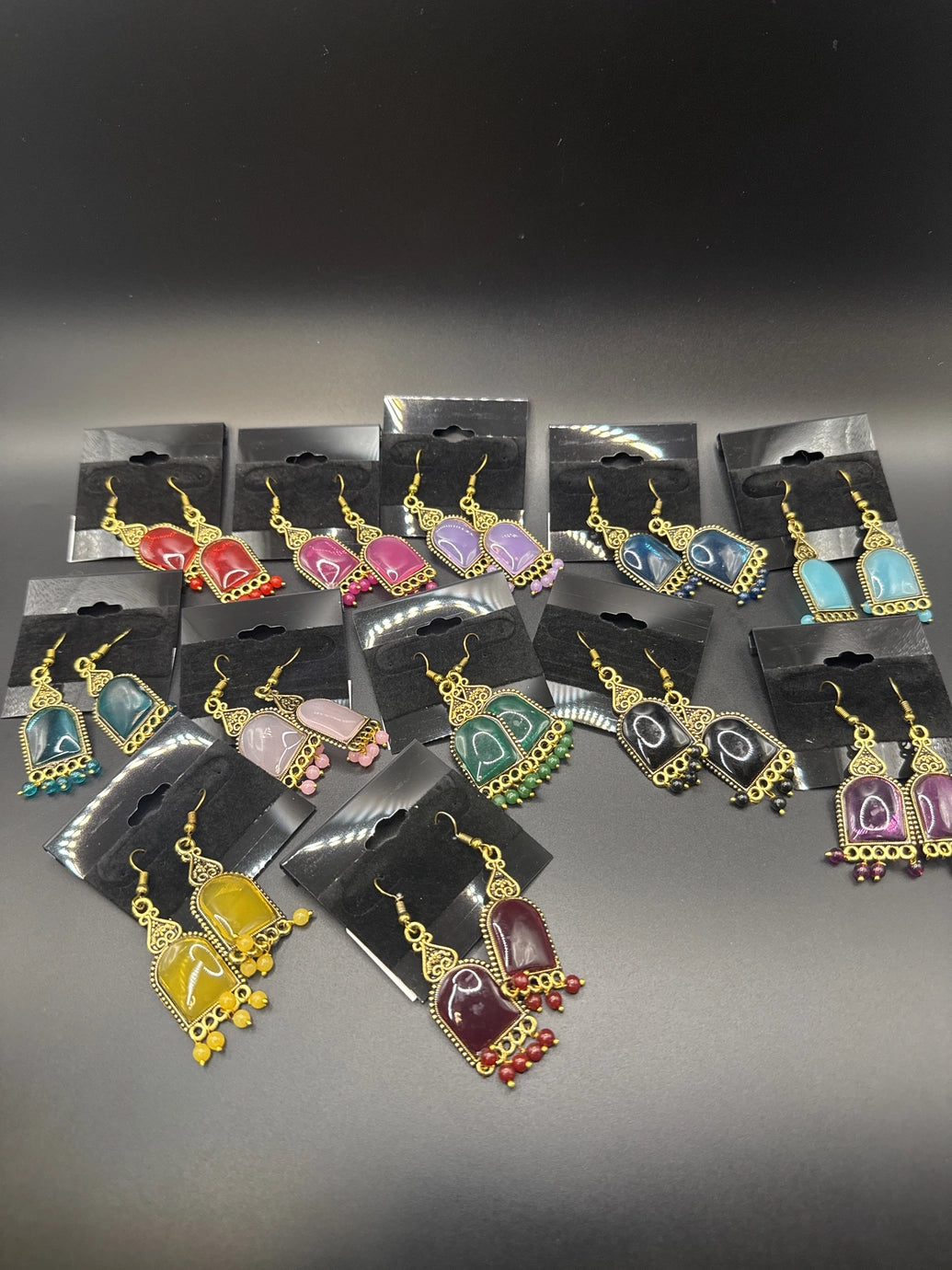 Antique Gold-Tone Arch Drop Earrings with Bead Fringe-Multiple Colours