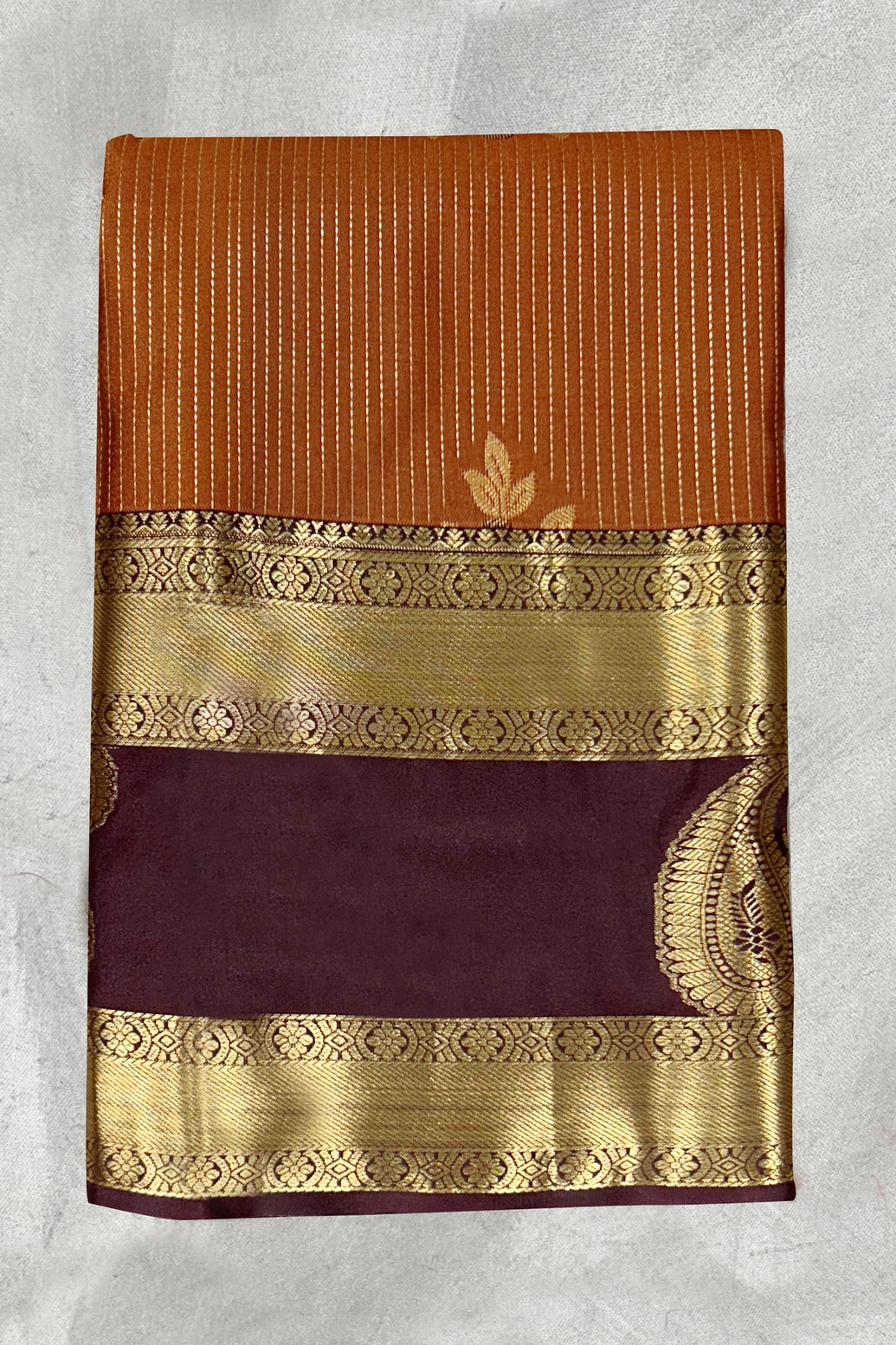 Brown Pure Silk Saree with Heavy Pallu Border and Blouse for Festive Traditional Wear - Brown