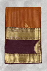 Brown Pure Silk Saree with Heavy Pallu Border and Blouse for Festive Traditional Wear - Brown