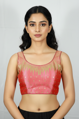 Magenta Zari Embroidered Padded Sleeveless Designer Blouse with Back Knot, Scalloped Pattern, Fully Stitched