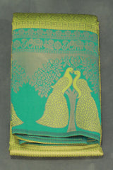 Green Kubera Pattu Saree with Peacock Border and Blouse | Semi Silk - Green