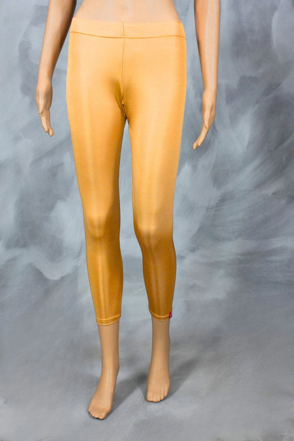 Gold Shimmer Ankle Length Leggings for Women, Stretch Fit 80% Polyester 20% Spandex - Gold