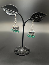 Oxidized Silver Jhumka Earrings with Beaded Drops Jewelry JCS Fashions