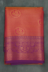 Red Pink Bridal Kumbh Bakasara Pattu Saree with Full Body Zari Work and Traditional Border - Red pink